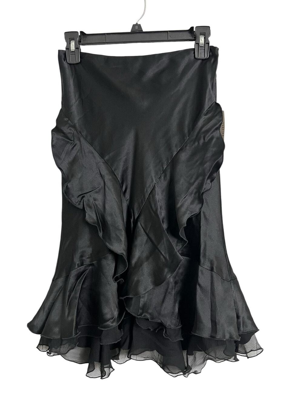 Parameter Silk Trumpet Skirt Womens 0 Black Ruffle Hem Midi Formal Event